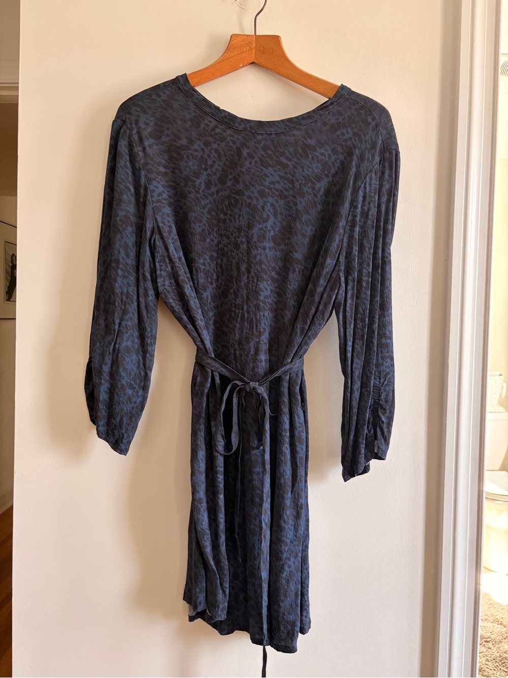 MELISSA NEPTON Navy and Black Tie-Waist Long Sleeve Dress